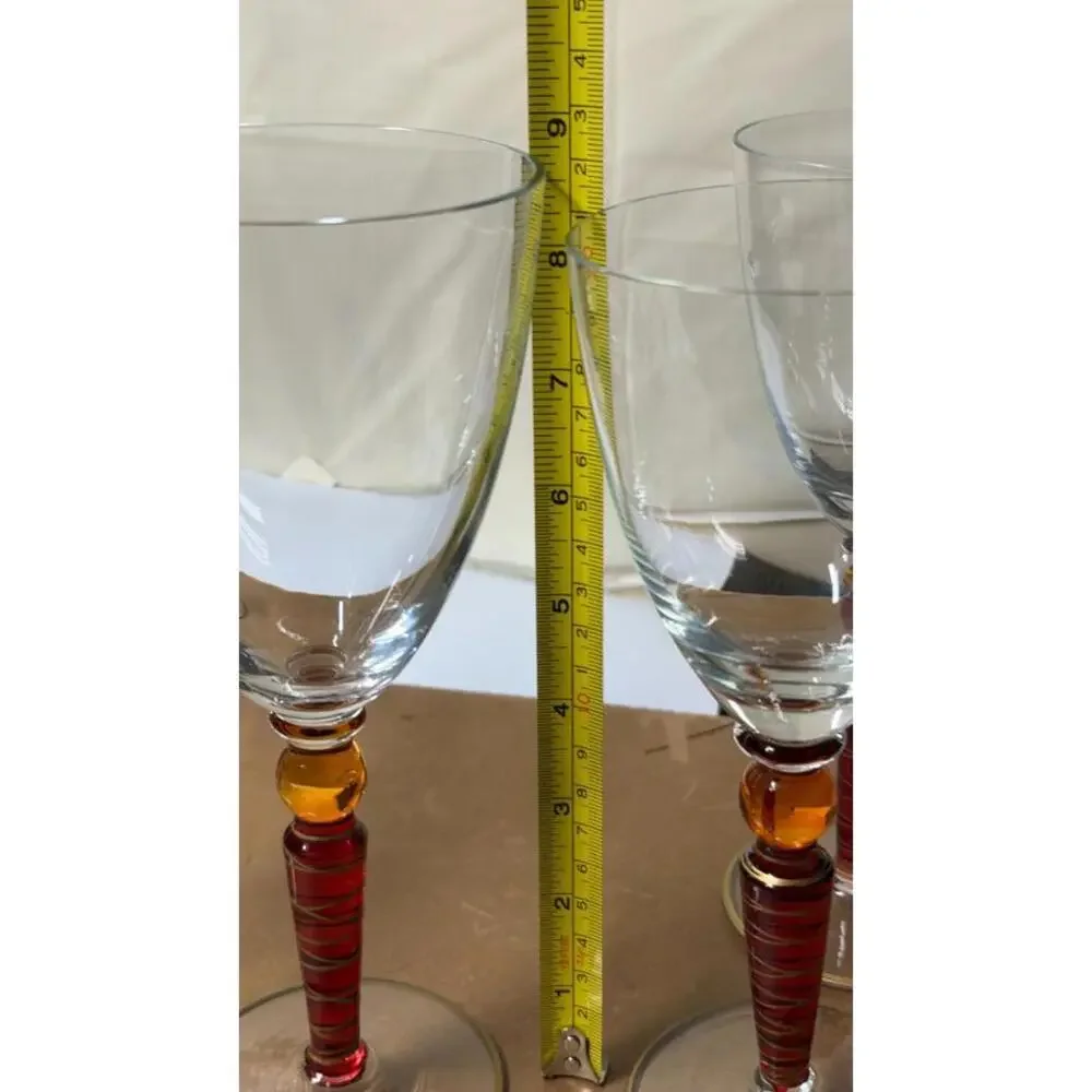 Set of 5 Handcrafted Amber Stem Wine Glasses‎ – 4 Matching + 1 Variant - Picture 16 of 16